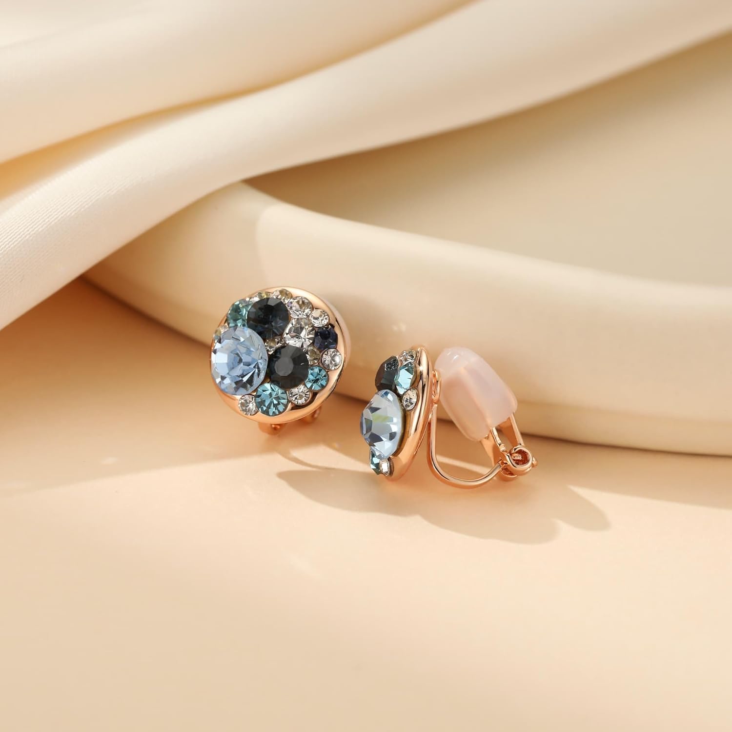 EVEVIC Austrian Crystal Multicolored Cilp On Earrings for Women 14K Gold Plated Non Pierced for Sensitive Ears Jewelry Gifts - Image 2