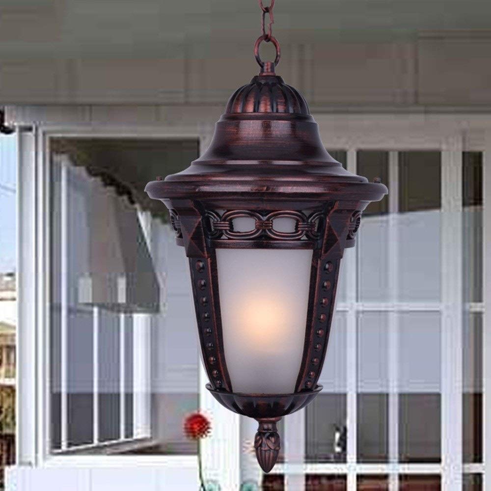 lampa wisząca, Tradycyjna zewnętrzna lampa sufitowa, bezpieczeństwo IP65, wodoodporna, wisząca E27, aluminiowa, szklana, regulowana, do ogrodu, na balkon i dziedziniec