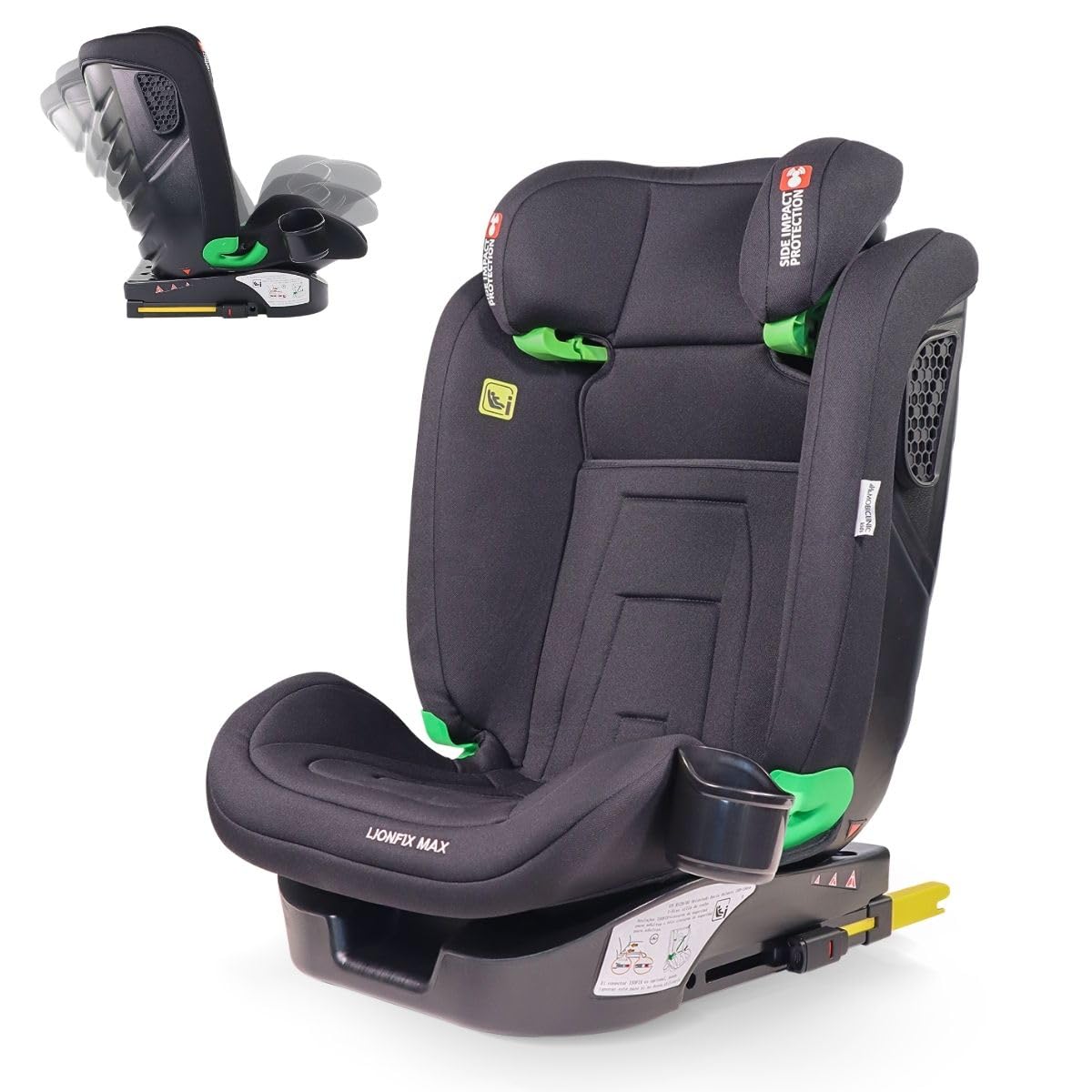 Mobiclinic® kids, Silla de coche, I-size, Isofix, Grupo 2/3, 36kg, 4-12 años, Lionfix max, Evolutiva, 100-150cm, Protección lateral, Reposacabezas regulable, Reclinable 3 posiciones, Portabotellas