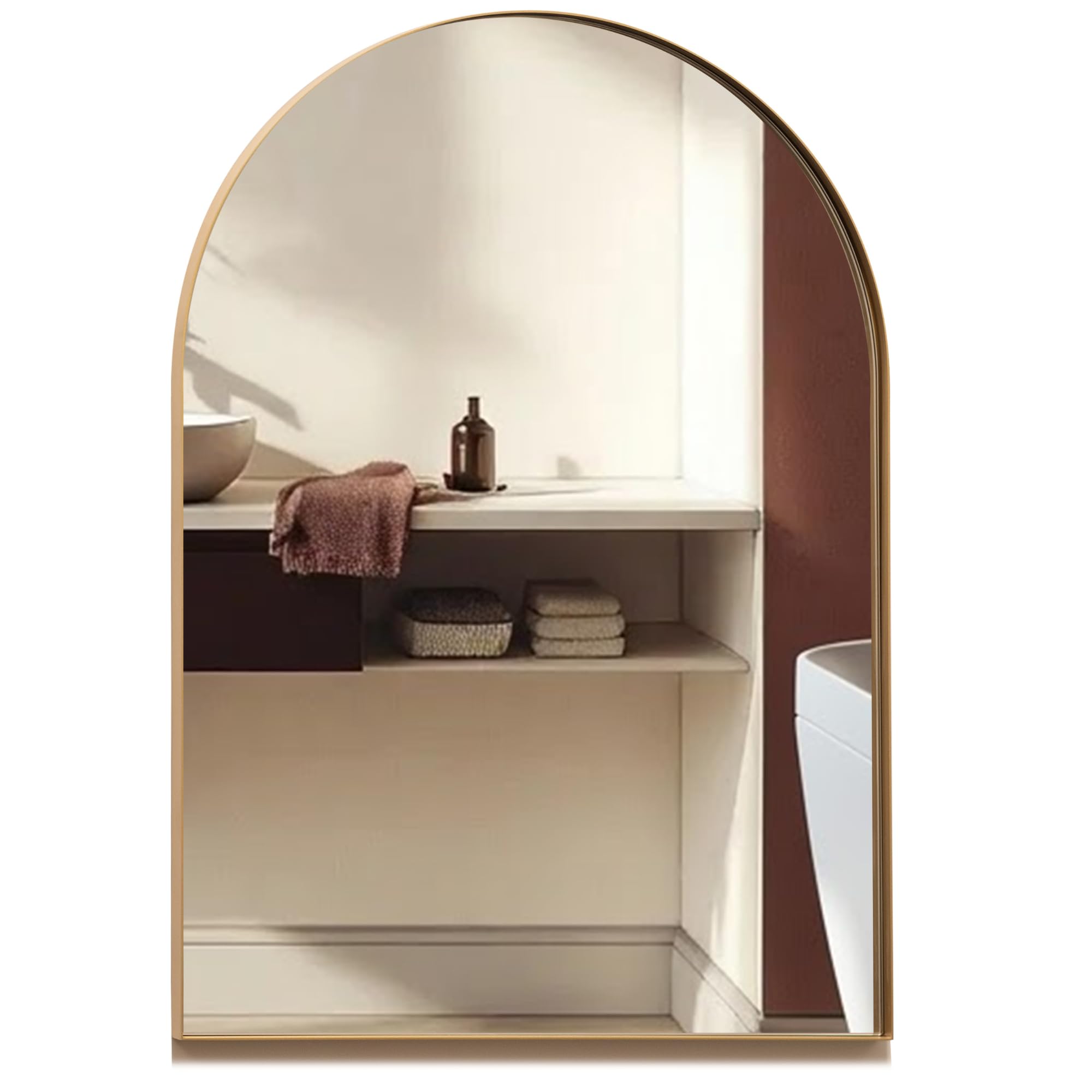 Neue Design Satin Gold Mood® Premium Arch Bathroom Mirror Gold Framed Wall Mounted, Recessed Arched Frame Modern & Stylish (50Cm X 40Cm)