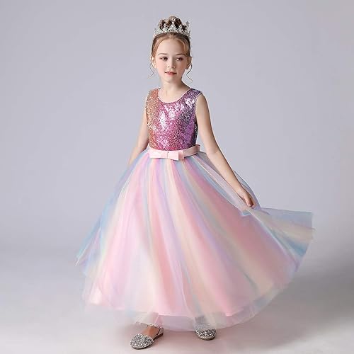 Miniatura 8 de REXREII Vestido largo de tul sin mangas para fiesta de unicornio para niñas, disfraz de carnaval, princesa, cumpleaños, Navidad, vestido largo