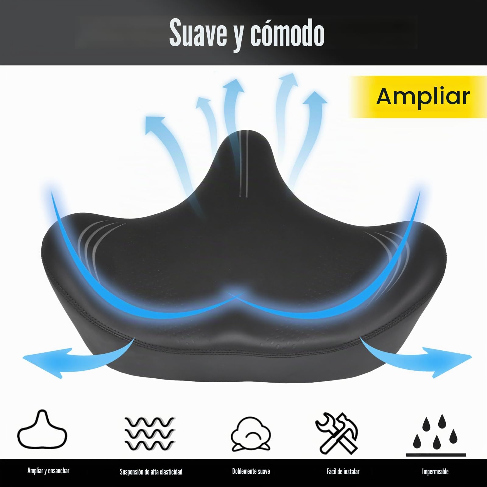 Asiento de bicicleta grande y ancho – Reemplazo de sillín de bicicleta, comodidad para Peloton, bicicleta eléctrica estacionaria de ejercicio, bicicletas de carretera de montaña para hombres y