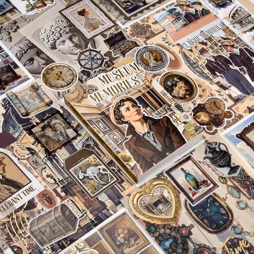 Image of MGNLR Vintage Aesthetic Scrapbook Kit(346Pcs) Scrapbooking Supplies Kit with Bullet Junk Journal,Stationery,A6 Grid Notebook Journaling Gift for Girl (Museum Memories)