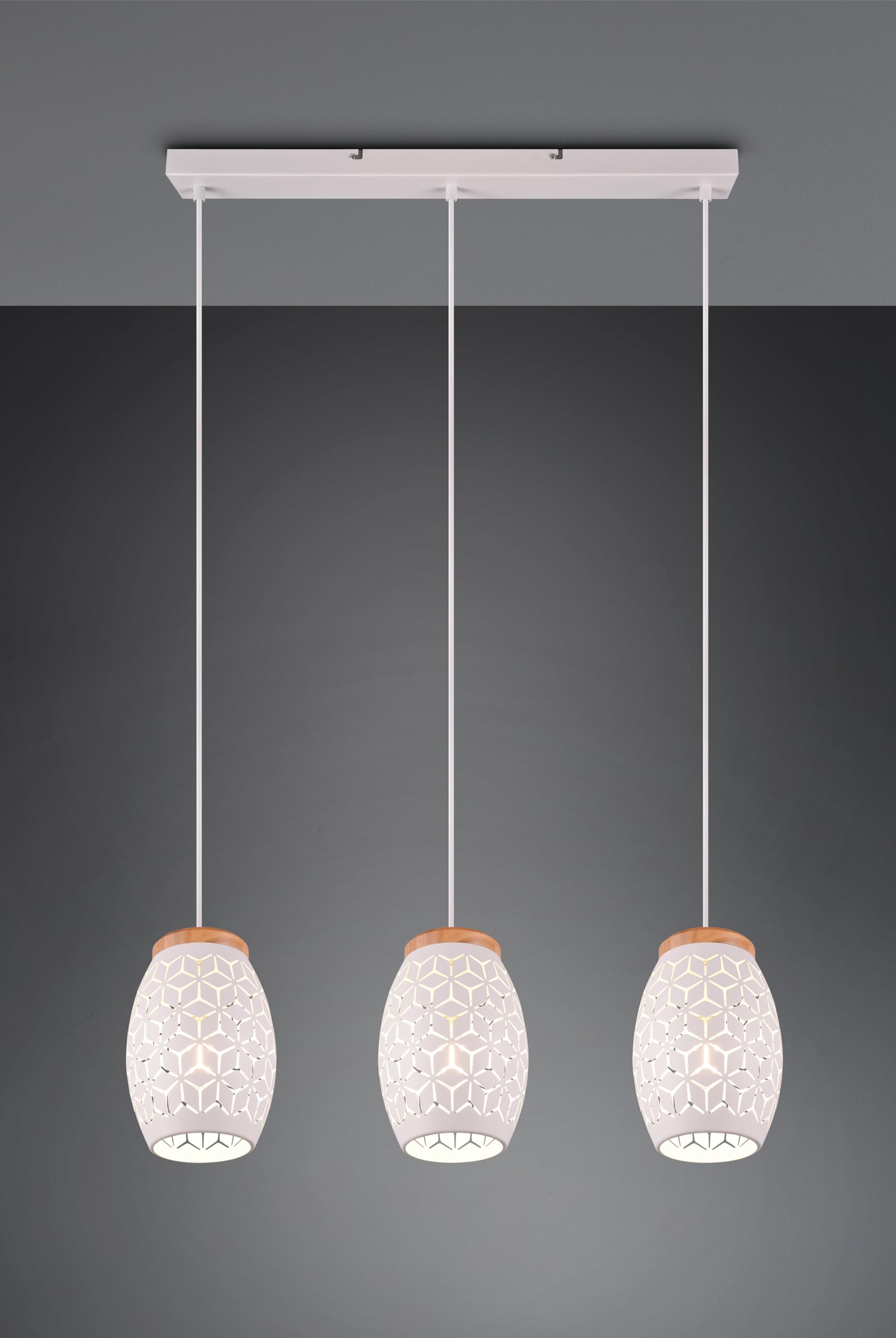 Reality Leuchten Pendelleuchte Bidar R31573031, Metall Weiß matt, Holz naturbelassen, exkl. 1x E27