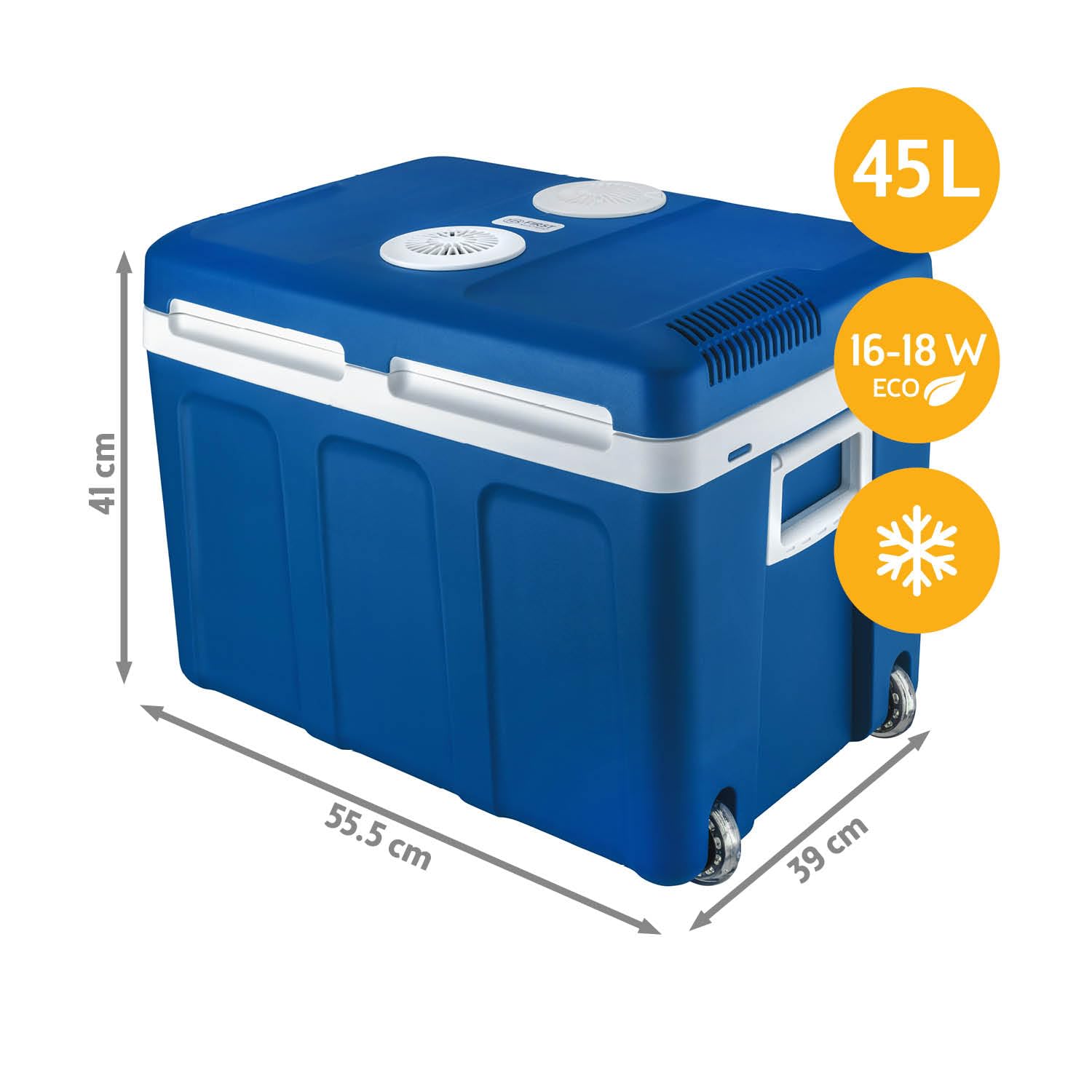 TZS First Austria - Réfrigérateur portable 45L électrique 12V 230V prise voiture & standard - Box thermoélectrique refroidit & chauffe - Glacière avec roues - Pour camping, festival, voyages - Bleu