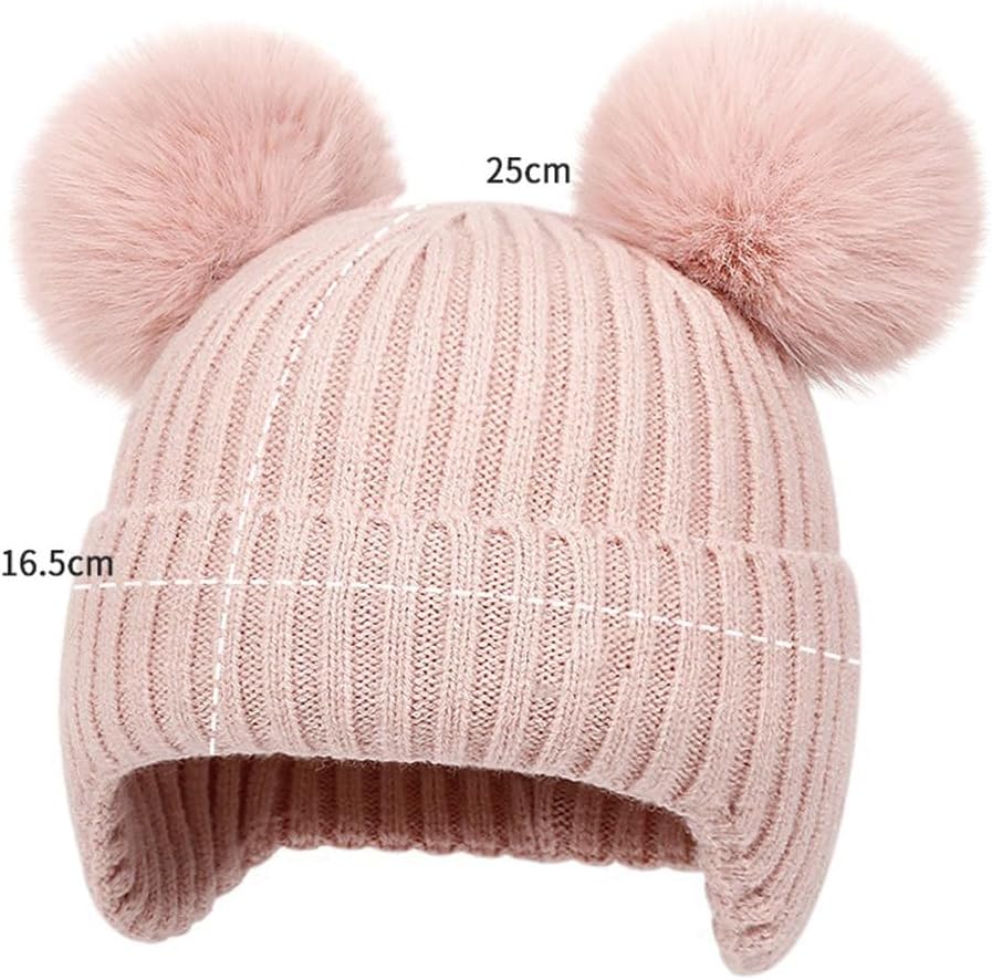 KORADI Girls Knit Hats Boys Winter Fleece Lining Beanie Kids Cuffed Earflap Skull Caps Ski Hat with Pom Pom 2-7 Years
