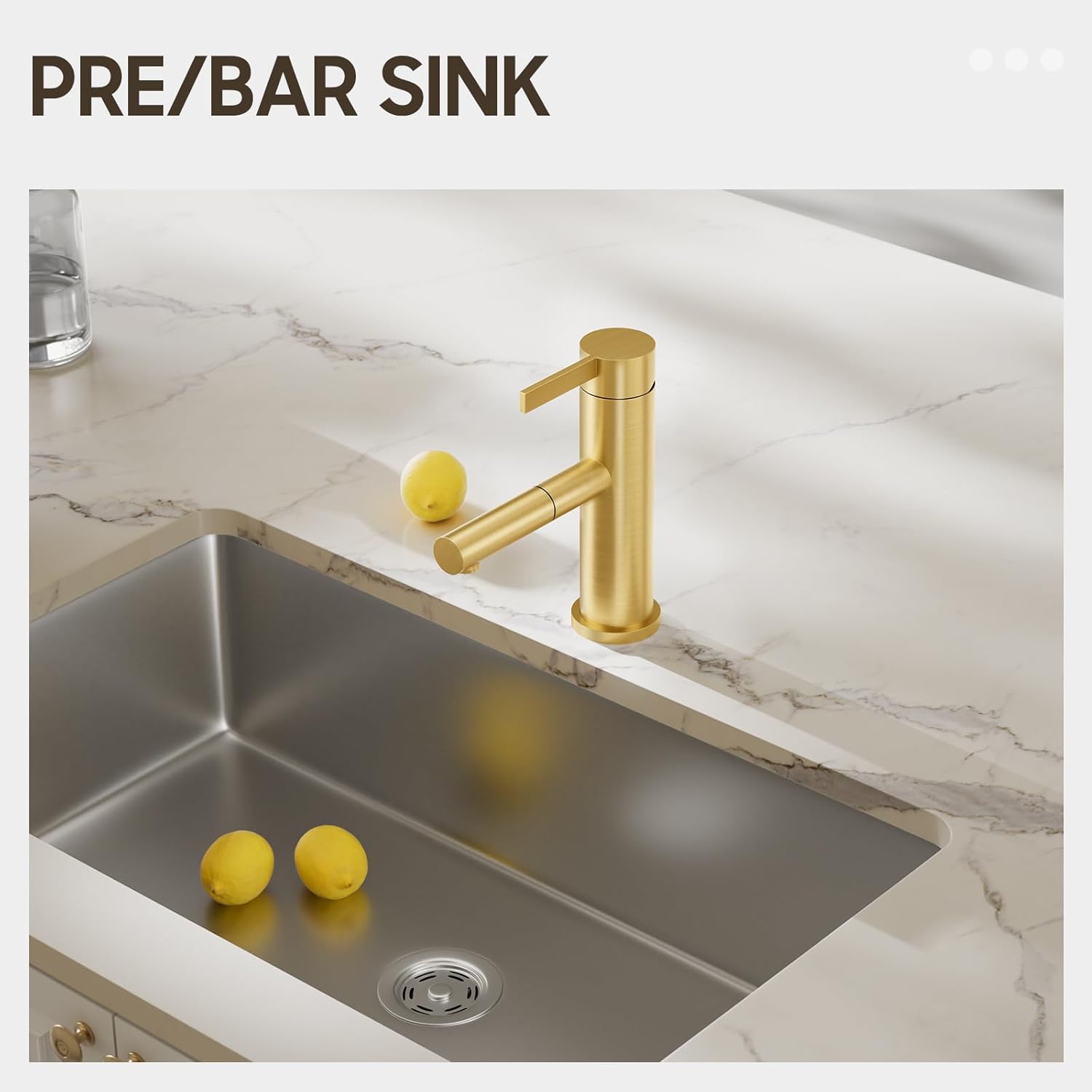 Phiestina Pull-Out Bathroom Faucet, Brushed Gold Single Handle with Pull Down Sprayer & Pop-Up Drain, 1 or 3 Hole Round RV Bar Laundry Utility Sink Small Faucet with Deck Plate, FH01CLP-BG