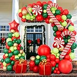 144 Piece Christmas Balloon Garland Arch kit with Xmas Red Gold Fresh Green and Dark Green Balloon Candy Balloons Gift Box Balloons Red Star Balloons for Christmas Party Decorations