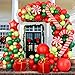 144 Piece Christmas Balloon Garland Arch kit with Xmas Red Gold Fresh Green and Dark Green Balloon Candy Balloons Gift Box Balloons Red Star Balloons for Christmas Party Decorations