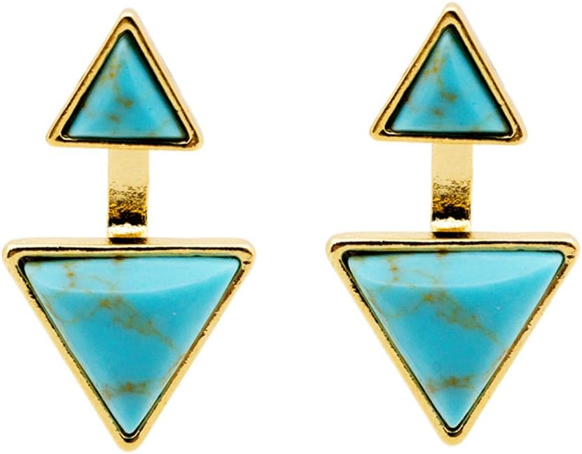 Duo Triangle Marble Ear Jacket Earring in Turquoise