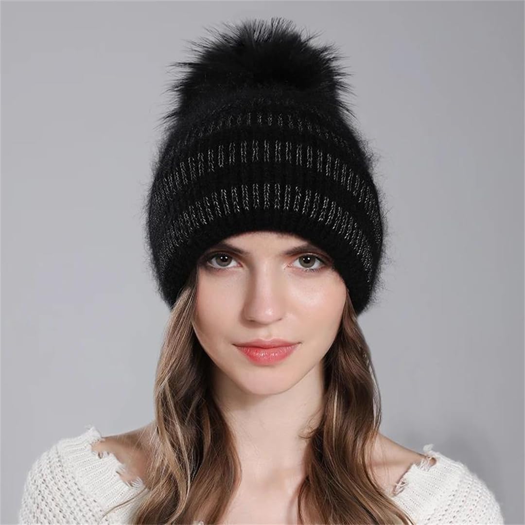 Gorro Para Mujer Gorros De Piel Con Gorros Con Pompones De Piel Gorro Cálido De Punto De Invierno