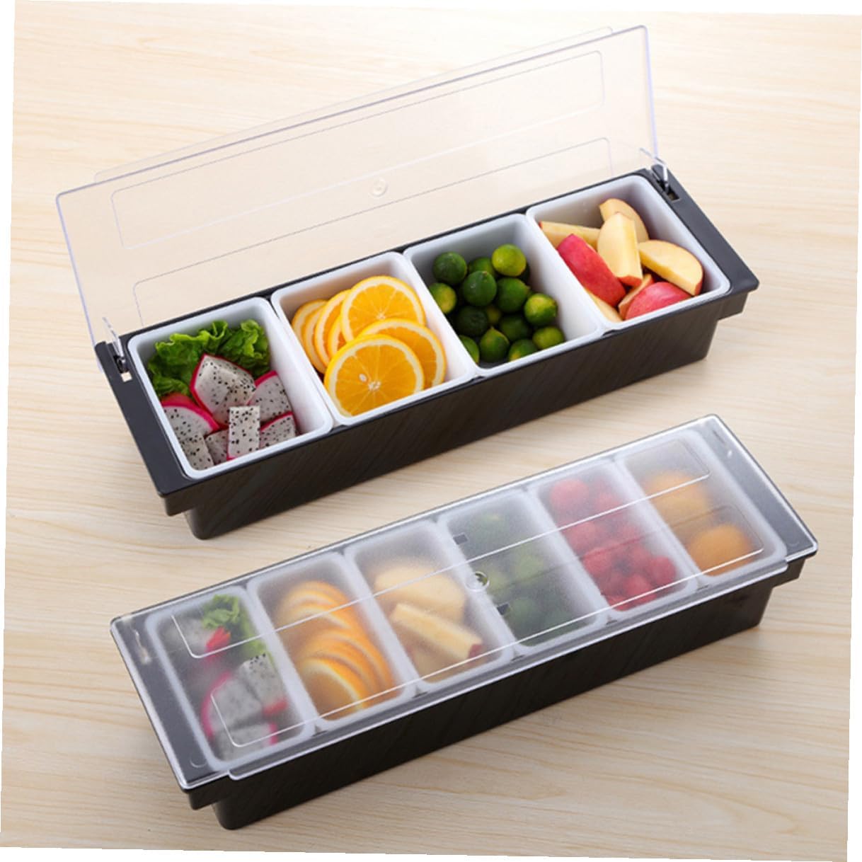 Divided Fruit Storage Container with Lid, 4-compartment Plastic Food Sealing Box for Refrigerator Organization and Freshness Preservation