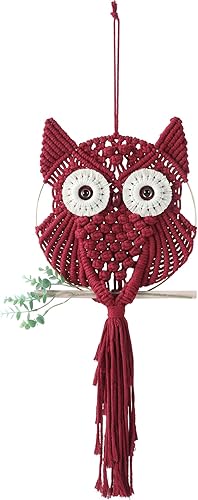 Miniatura 6 de MVSUTA Owl Grey Cotton Handmade Macrame Wall Hanging Tapestry Home Decor Art and Gray Craft Wonderful Decoration Woven Boho Ornament for Office