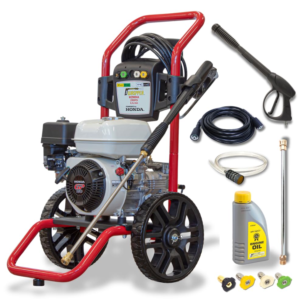 Idropulitrice a Benzina 200 Bar 2900 PSI, Motore Honda GP160 4.8 HP, Portata 8,5 L/min, Pompa Assiale in Alluminio, Tubo Alta Pressione 7,5 m, per Auto Giardino Patio – WASPPER W2900HA