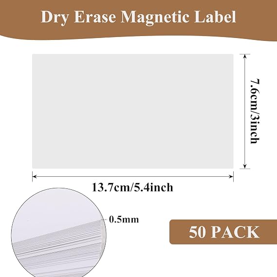 50 Pack 5.4 x 3 Inch Dry Erase Magnetic Labels, Waterproof Blank Magnetic Cards, Erasable Magnets for Whiteboard, Home, Fridge, Education, Office - White