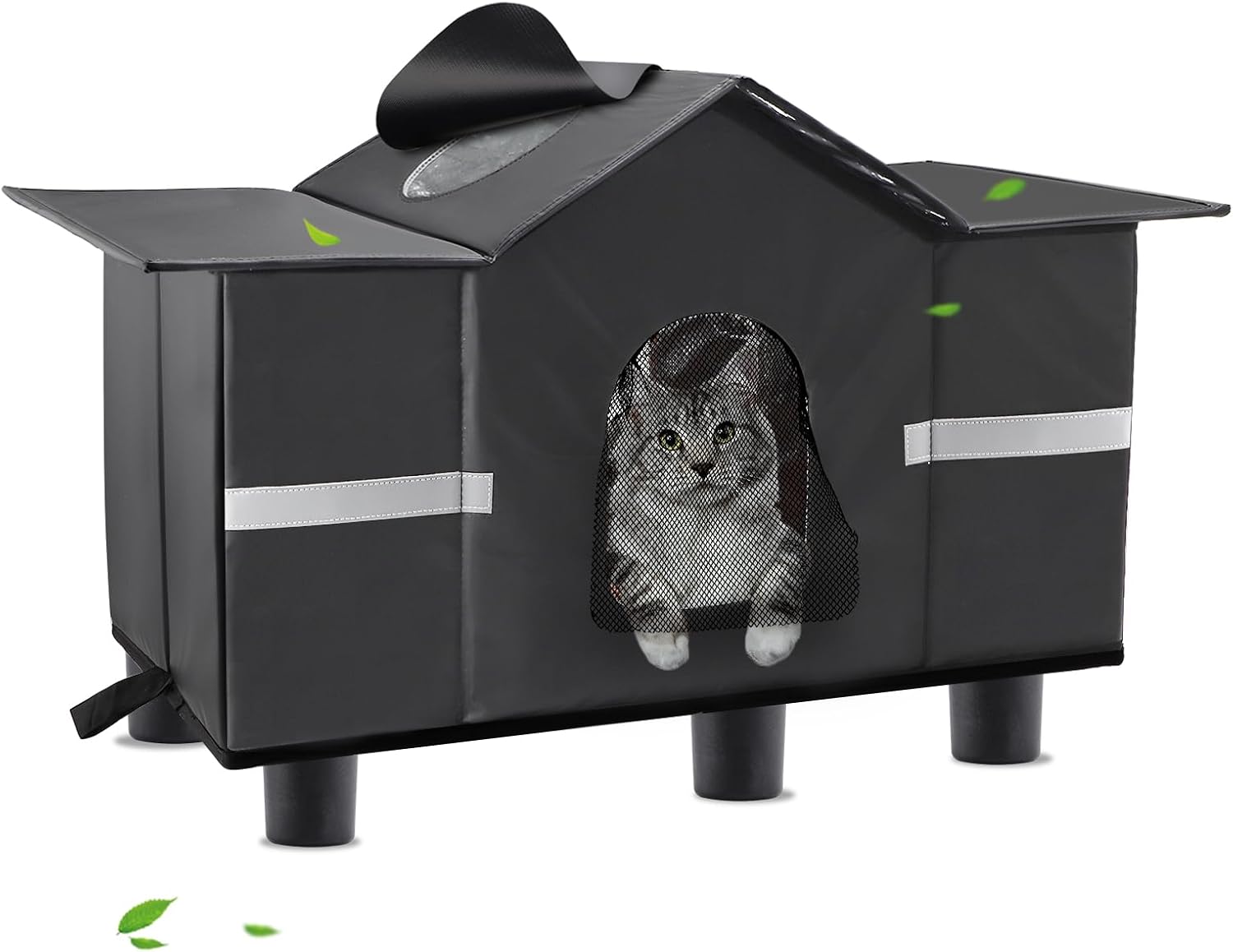 Outdoor Cat House Weatherproof - Insulated Cat Shelter for Outside with Roof Window - 100% Waterproof, Safe Escape Door- Ideal for Feral Barn Stray Cats Kitty (Black, Large)