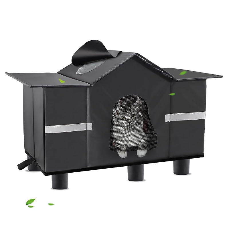 Casa para Gatos para Área Externa com Isolamento e Base Elevada AOLBSPD Preta, Grande (Large)