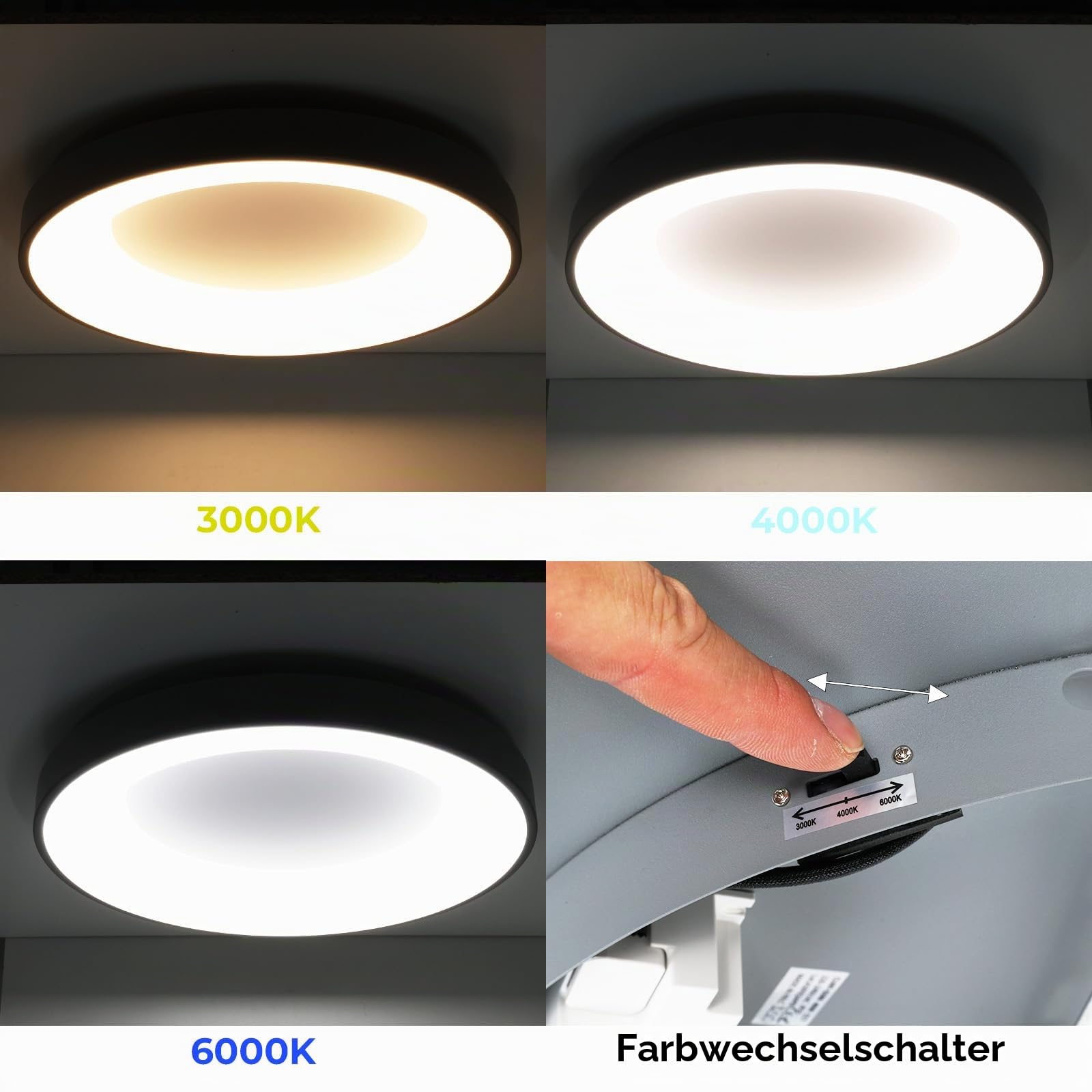 Alpinaluz LED-Deckenleuchte, Ø50 cm, 40 W, 5000 Lumen, Stahl, grau matt – Schalter CCT 3000K/4000K/6000K – weißes Licht verstellbar – modernes Design für Wohnzimmer, Schlafzimmer oder Küche