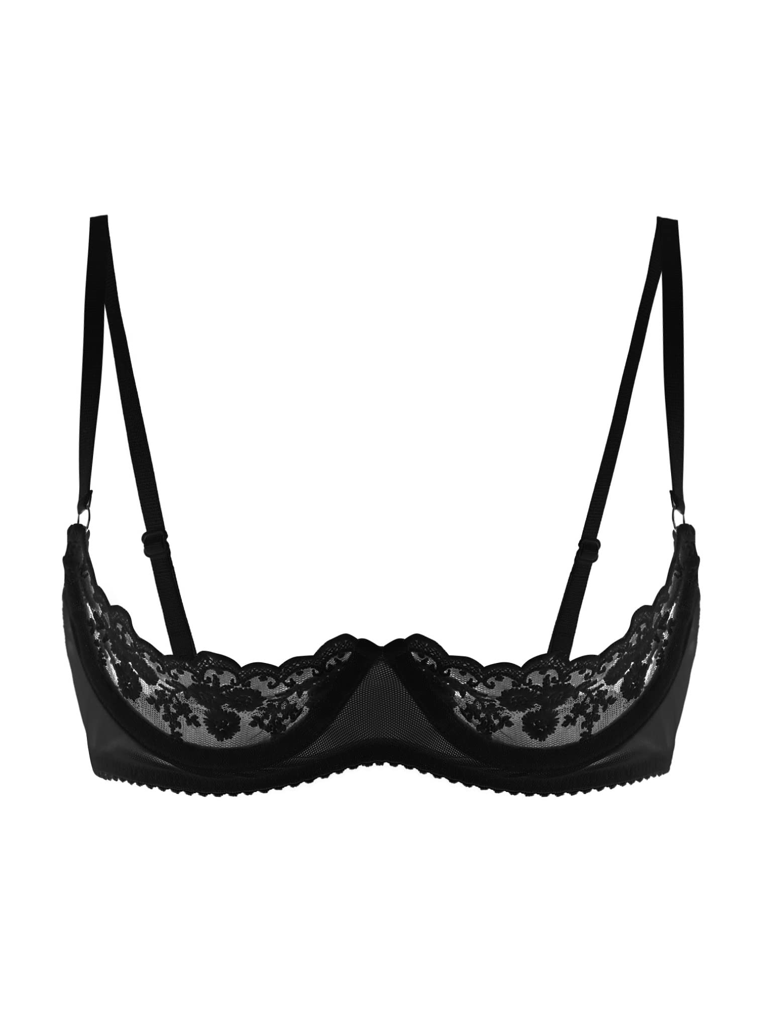 Women's Sexy 1/4 Cup Lace Bra Balconette Mesh Underwired Unlined Demi Shelf Bra Daily Wear