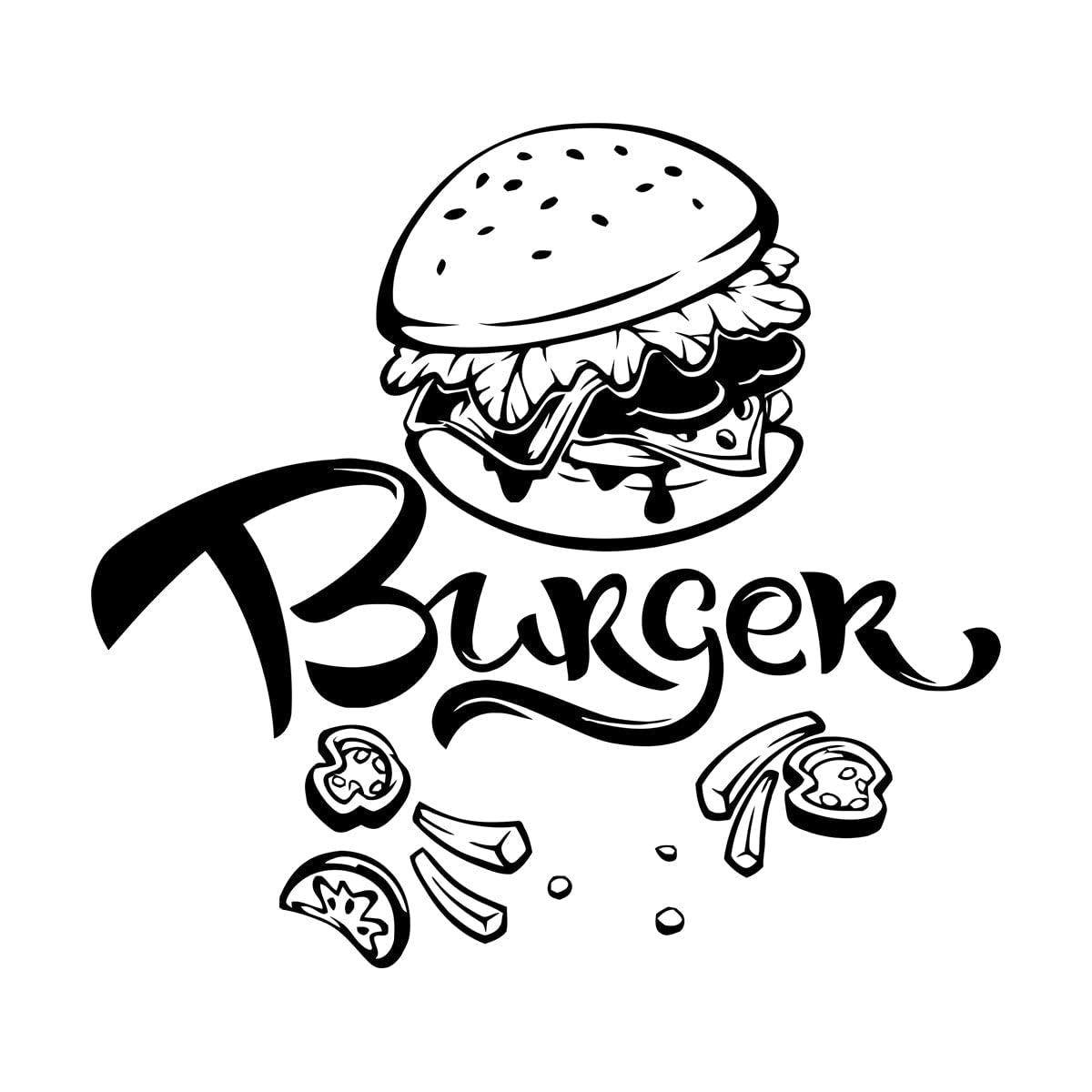 Lzhouting Wall Stickers 1385 Burger Wall Decal Fast Food Cafe Restaurant Dining Room Decor Vinyl Nursery Kids Room Interior Wall Sticker Home Decoration Small - 28X29cm