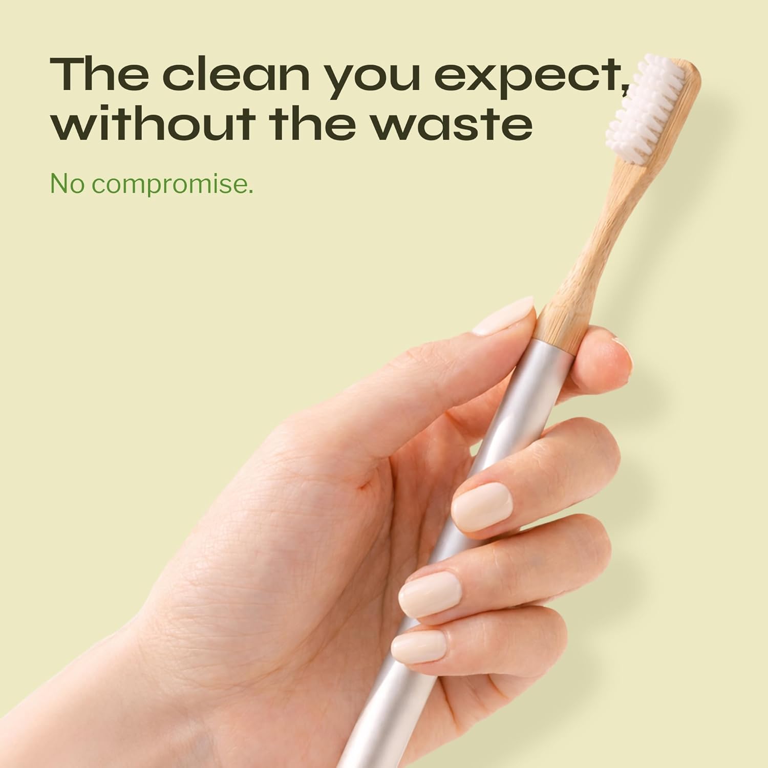 Eco-Friendly Natural Toothbrush | Reusable Aluminum Handle, Replaceable Bamboo Heads, No Mircoplastics, 100% Plant-Based Bristles