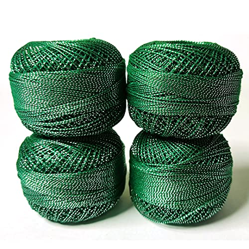 Image of Adikala Metallic Cotton Tatting Shuttle, Crochet Dori Balls for Knitting, Weaving, Embroidery and Craft Making (Set of 4)- 100GMS (Green)