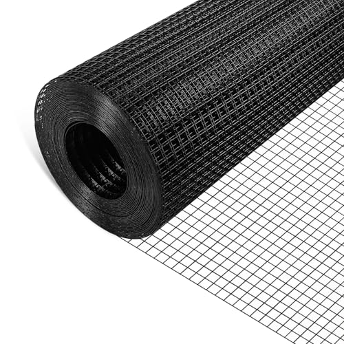 TUSON Black Hardware Cloth 1/2 inch 48 inch x 100 Foot 19 Gauge - Black Vinyl Coated Welded Wire Mesh Roll Chicken Wire Fencing Garden Fence Tree Guard Hardware Mesh Wire Fence Roll