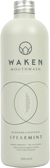 Waken, Spearmint, 500ml Mouthwash for Fresh Breath, Spearmint, 100% Natural Flavours, Alcohol Free, with Added Fluoride, No Artificial Colours or Flavourings, Vegan, Sustainable & Award Winning