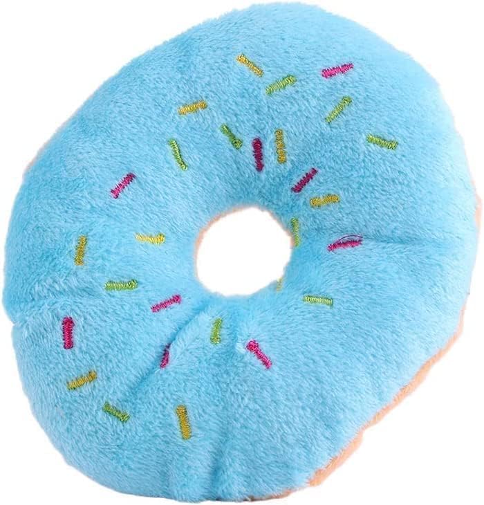 Wyjuan 1 giocattolo a forma di ciambella in peluche blu per animali domestici, a forma di ciambella, giocattolo sonoro per animali domestici, giocattolo da masticare per cani, tecnologia di protezione
