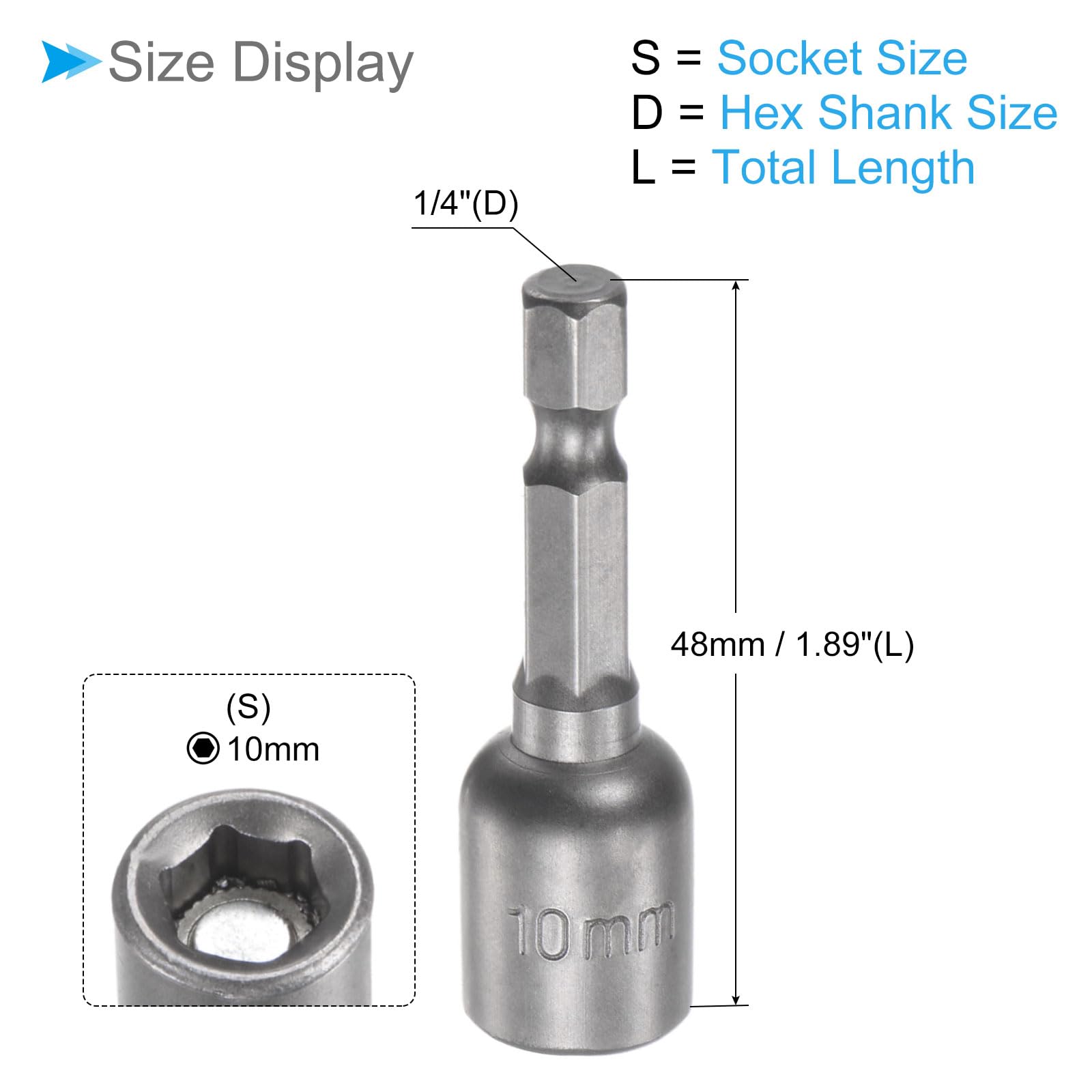 Punta Avvitatore Cambio Rapido, 10mm Metrico 48mm Lunghezza 1/4" Attacco, Punte Trapano Incastonatore Magnetica Codolo Cilindrico Cr-V - (Applicazioni: Riparazioni Auto) - 2Pz