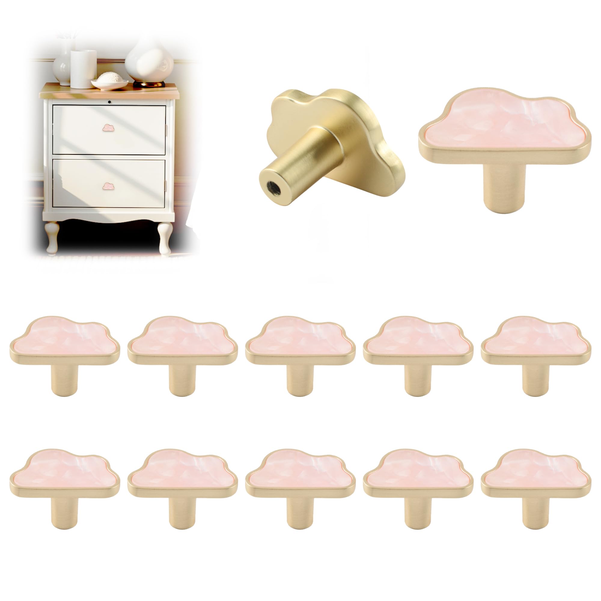 MOROBOR Decorative Pink Cloud Kitchen Cabinet Knobs, 12 pcs Creative Dresser Drawer Pulls Furniture Cupboard Door Pull Handles Single Hole Zinc Alloy Knobs Furniture Accessories