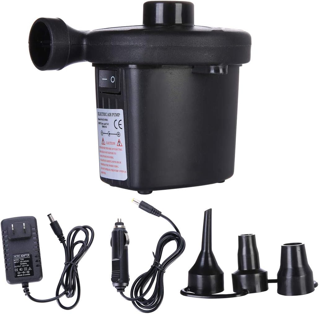 Air Pump Support 400L/Min AC 100-240 Volt DC 12 Volt Automobile Cigarette Lighter Quick-Fill Air Pump with 3 Nozzles Inflate/Deflate Portable Pumps for Outdoor Camping,Air Mattress,Boats