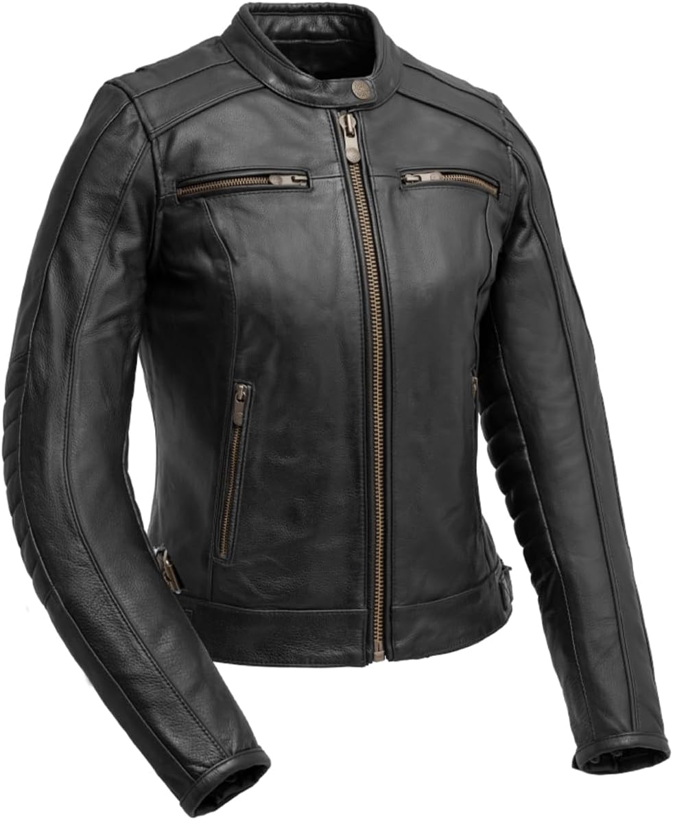 First Mfg Co - Jada - Women's Motorcycle Biker Riding Leather Denim Jacket