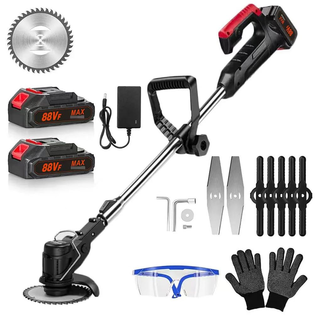 Desbrozadora inalámbrica, 21 V, altura ajustable, con rotación de cabeza de 90°, ideal para jardín, césped y paisajismo, fácil de usar y maniobrar