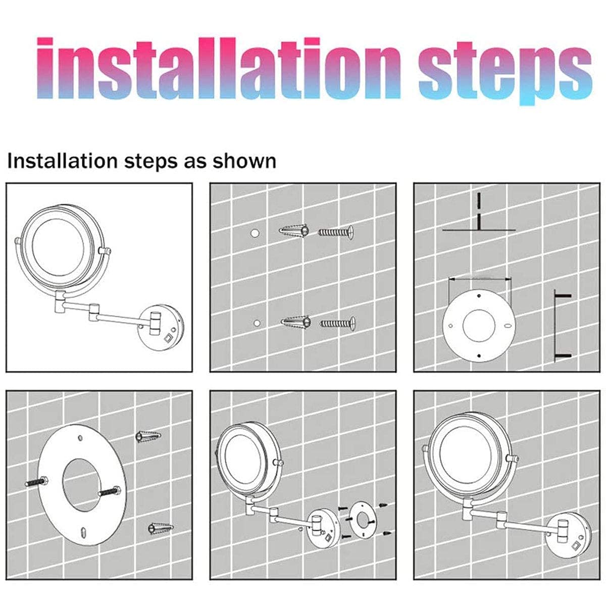 Espejo de Maquillaje de Pared para el hogar/baño con rotación de 360 tocador del Dormitorio o el Lavabo del baño.