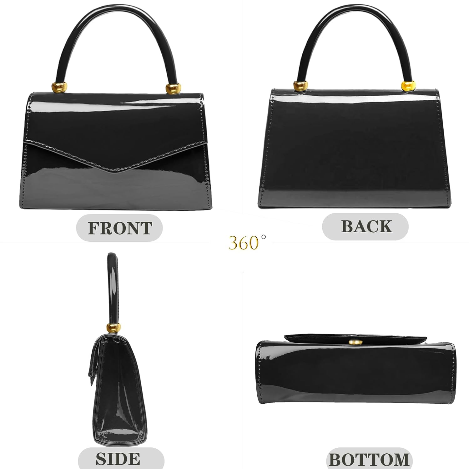 Evening Patent Leather Handbag Purse Formal Women's Clutch Bag Top Handle for Wedding Party Prom Cocktail