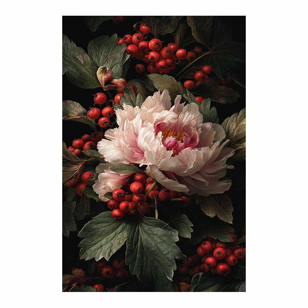 Hoqiu Multicolor Canvas Wall Art Peony & Berry Art Artwork, Wall Decoration Living Room Bedroom Hallway Stairs Decoration.(Multicolor)-80X120cm Unframed