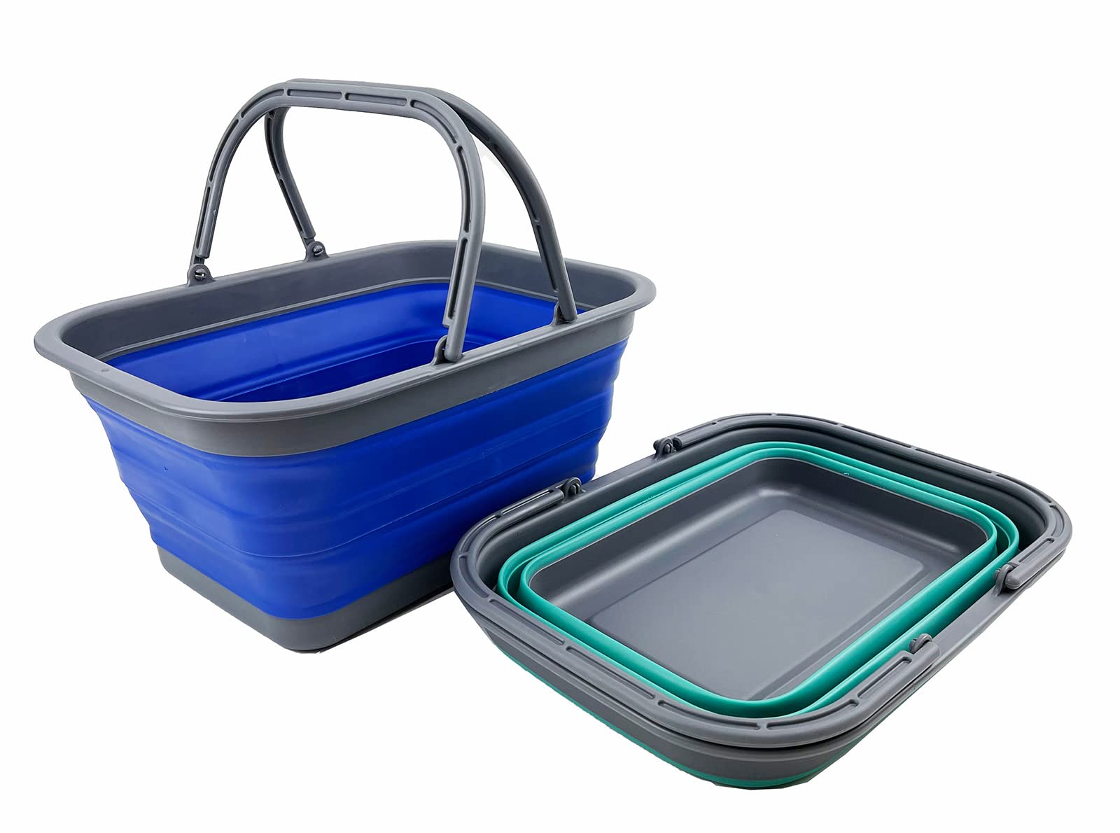 SAMMART SAMMART 12L zusammenklappbare Wanne mit Griff – Tragbarer Outdoor-Picknickkorb/Krater – Faltbare Einkaufstasche – Platzsparender Aufbewahrungsbehälter (Purpurblau + Türkisblau)