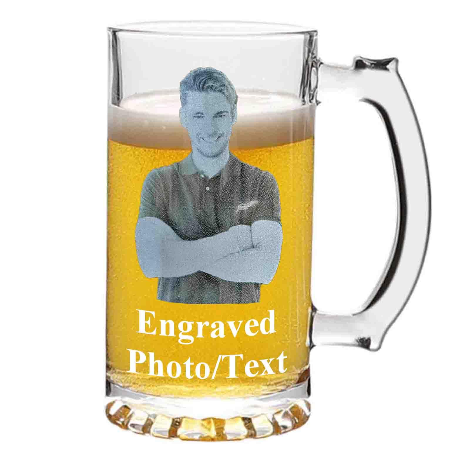 Personalised Beer Glass with Engraved Photo - 500ML Tankard Glass, Birthday Gifts for Men