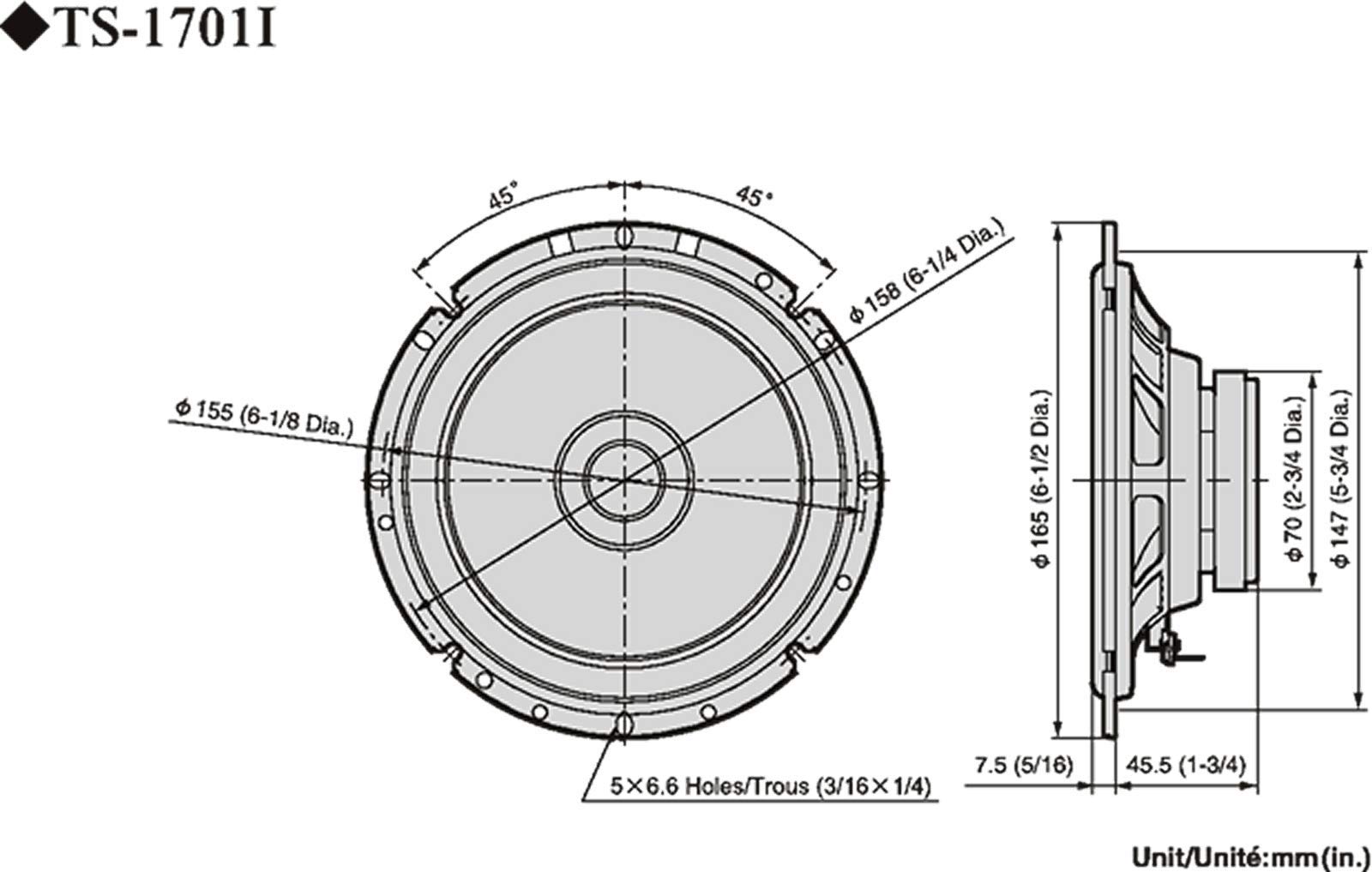 PIONEER TS-1701I 17 cm, fahrzeugspez. Doppelmembran-Lautsprecher Set, 2 Lautspr. (je 170W max., 35W Sinus), kraftvoller Klang, hoher Wirkungsgrad, 46 mm Einbautiefe, 147 mm Einbauausschn., mit Gitter