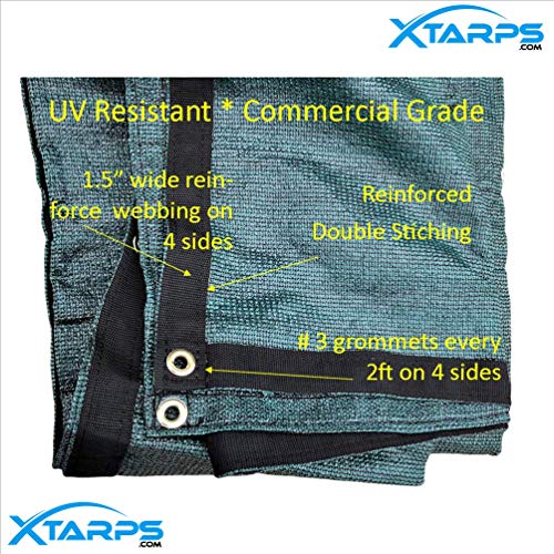 Xtarps - 10 ft. x 20 ft. - Premium 70% Shade Cloth, Shade Sail, Sun Shade (Green Color), Great for Shade Creation, windscreen, Privacy Screen, Kennel,etc