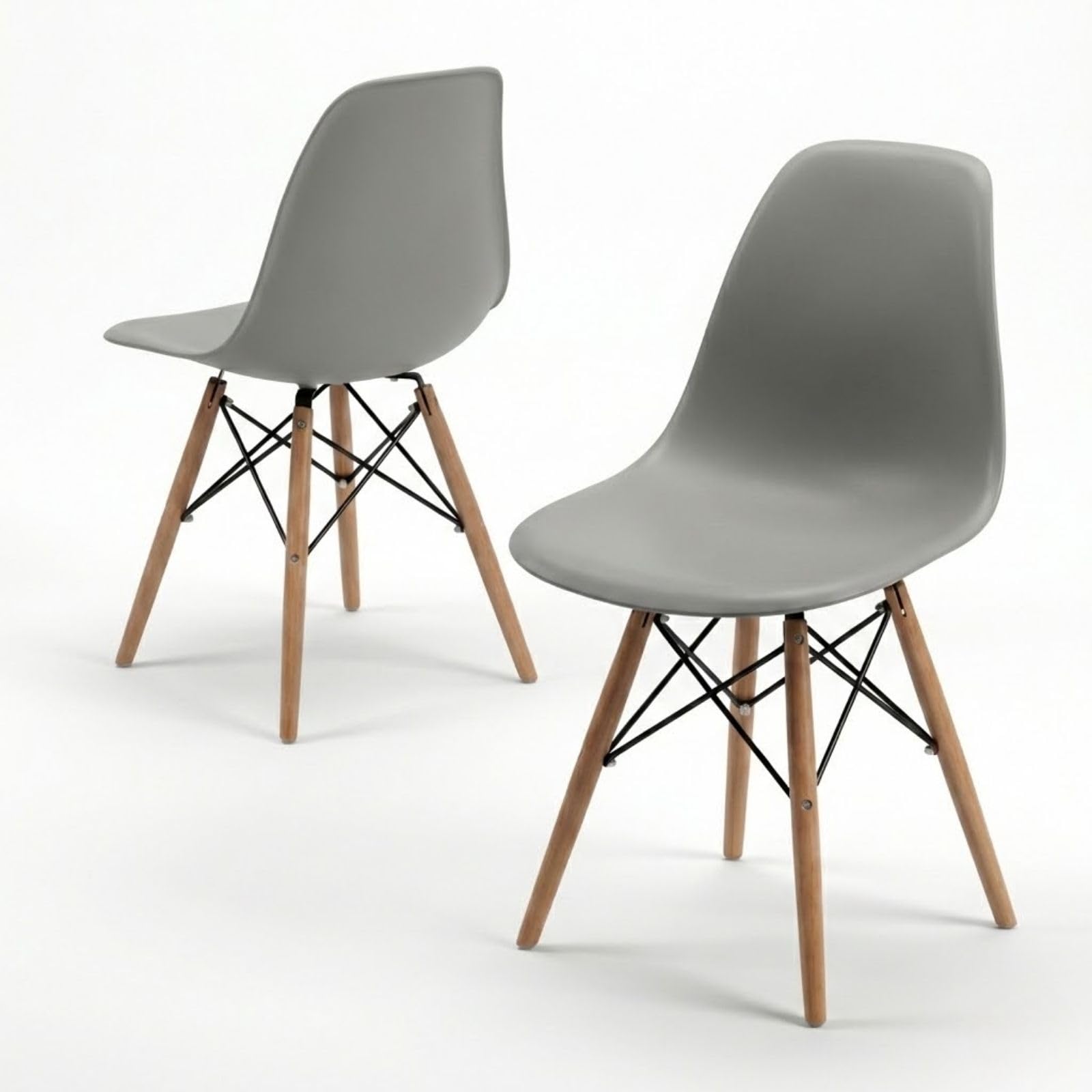 DASCK Pack 4 Sillas Nordicas de Comedor Estilo Escandinavo | Patas Haya Natural | Polipropileno Ergonomico | Carga 120 kg por Silla (Gris)