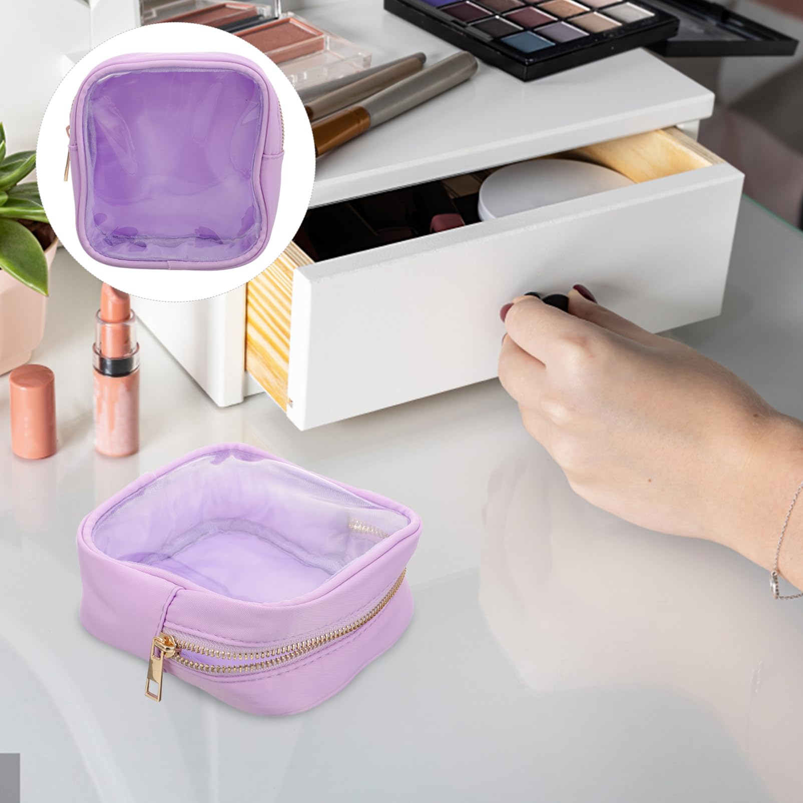 LIFKOME cosmétique couleur bonbon pochette organisateur de voyage pochette transparente voyage trousses de maquillage transparentes trousse cosmétique de voyage PVC Violet