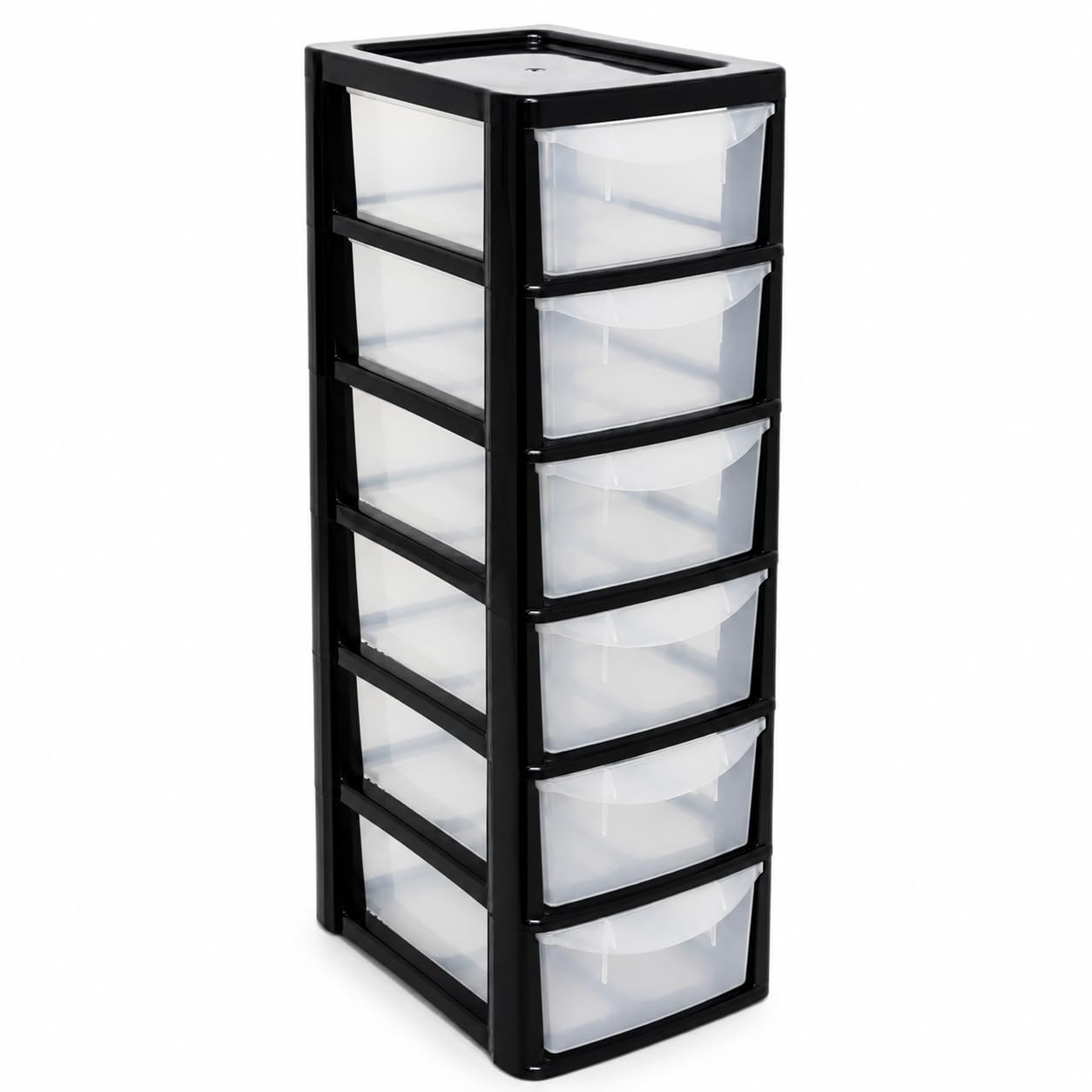 ELMORA'Z Plastic Storage Drawers 6 Tier Tabletop Storage Drawers Unit Small Mini Plastic Drawers Desktop Organizer for Home Office School Bedroom Craft & Stationery Storage 26x19x60 cm, Black Clear