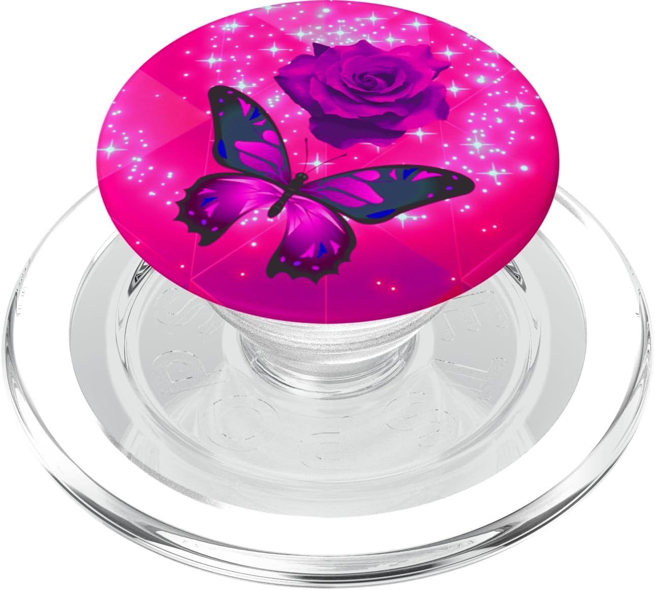 Hot Pink Butterfly Flower Rose Cell Phone Holder Grip Floral PopSockets PopGrip for MagSafe