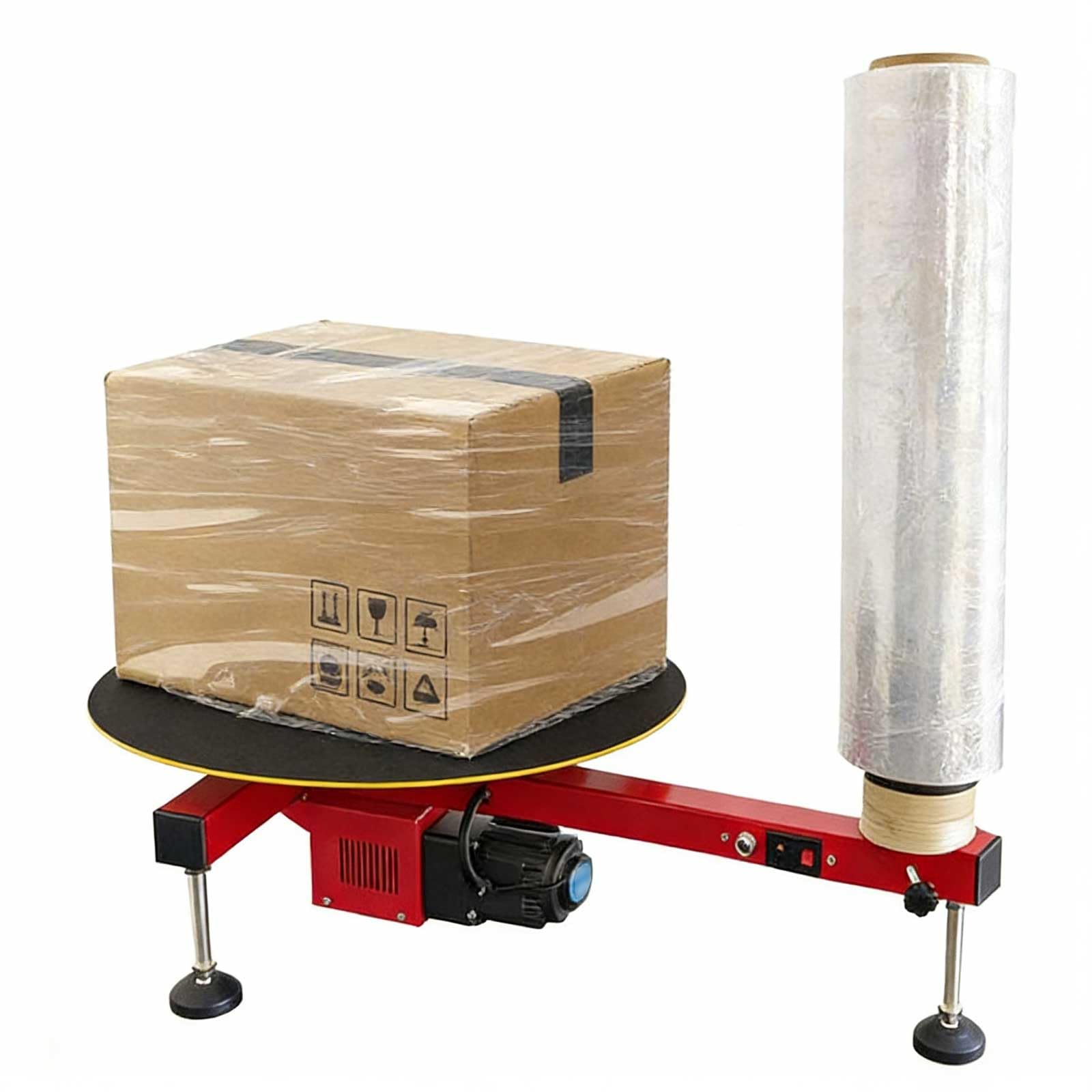 Electric & Manual Stretch Film Wrapping Machine for Parcel Carton Box Luggage - Warehouse Tabletop Packaging Strapping Tool