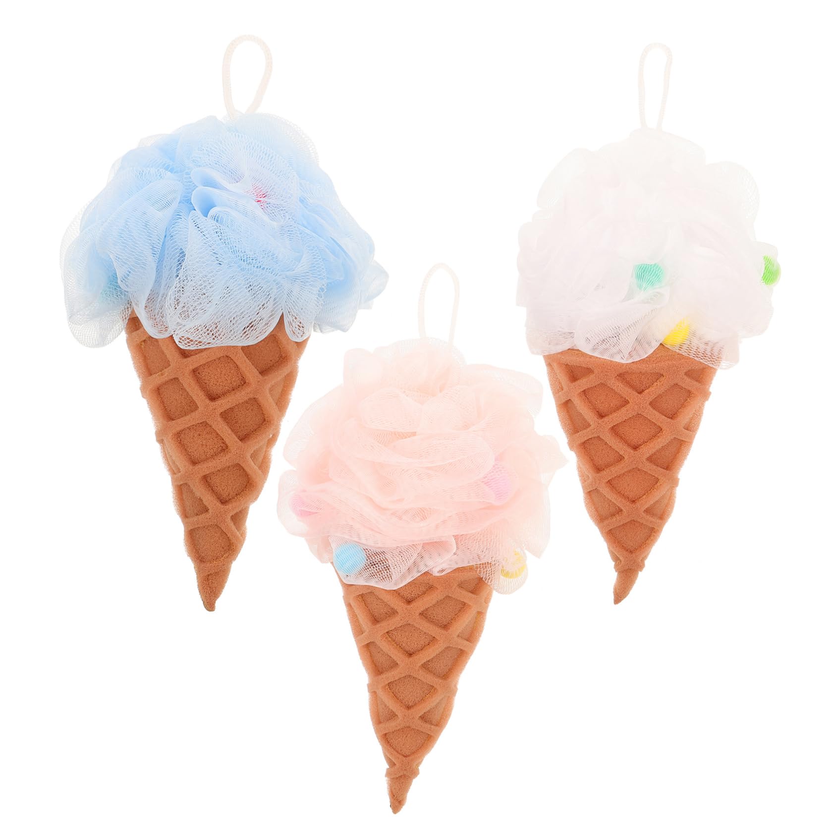 minkissy 3 Piezas Bola De Baño De Helado Soplo De Ducha Esponja De Ducha Para Niños Esponja De Baño Exfoliante Gel De Baño Para Niñas Puff De Ducha Esponjas Constituir Depurador Hombre