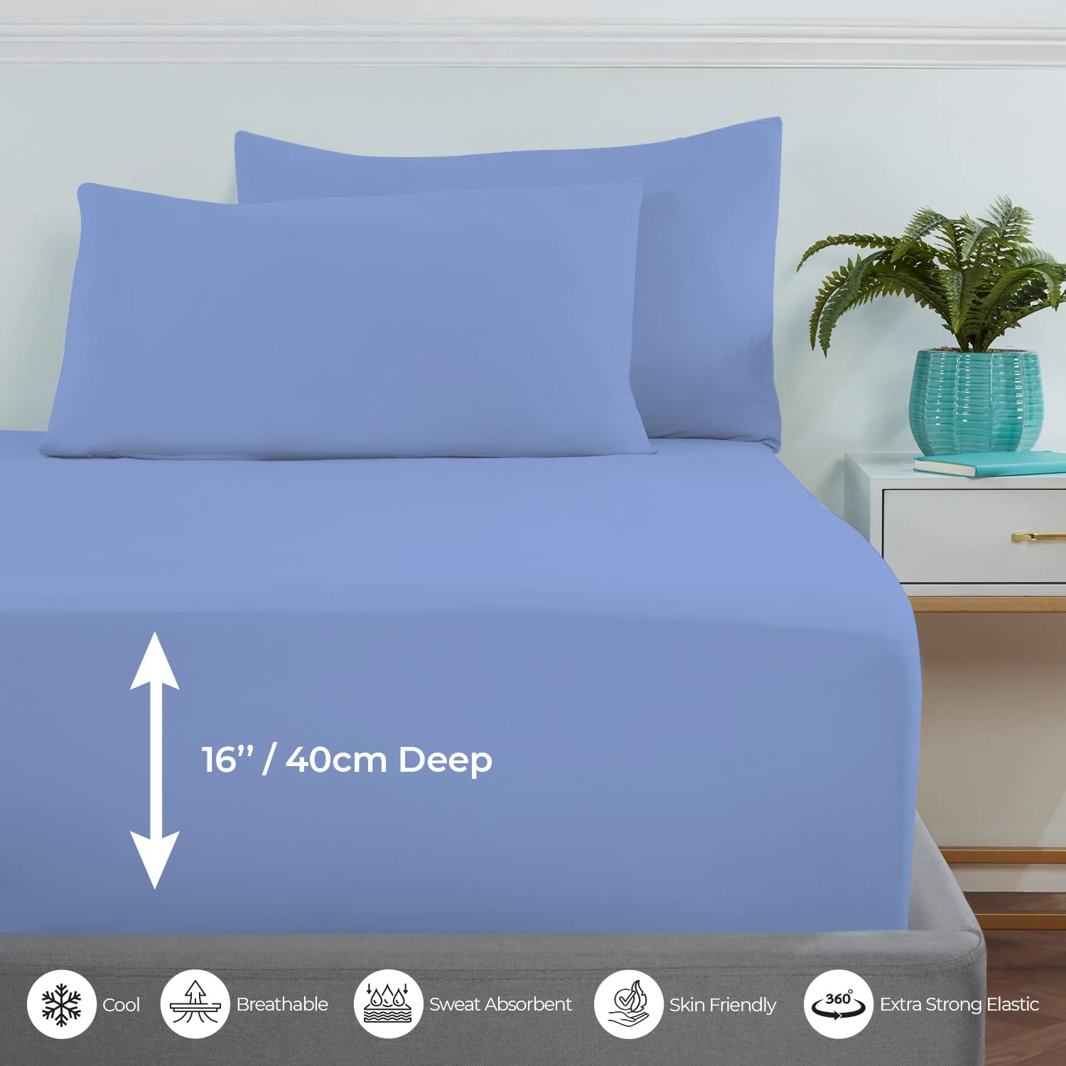 MistyMorning Extra Deep Fitted Sheet 16''/40cm, Egyptian Cotton bed sheets with 200 Thread Count - Image 3