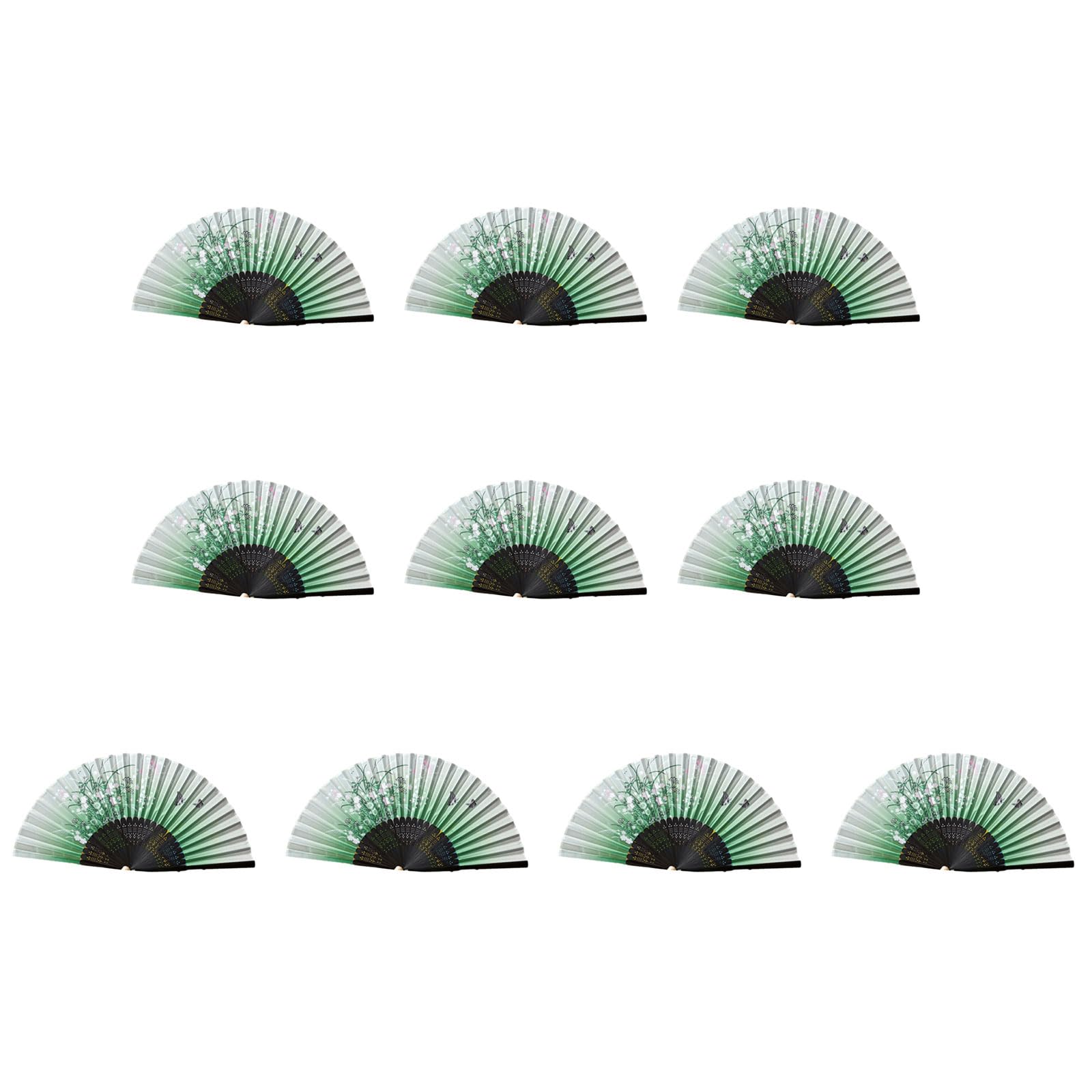 YWLUUOO 10Pcs Traditional Bamboo Hand Fans with Delicate Patterns for Asian Themed Decoration Presents Decorative Fan