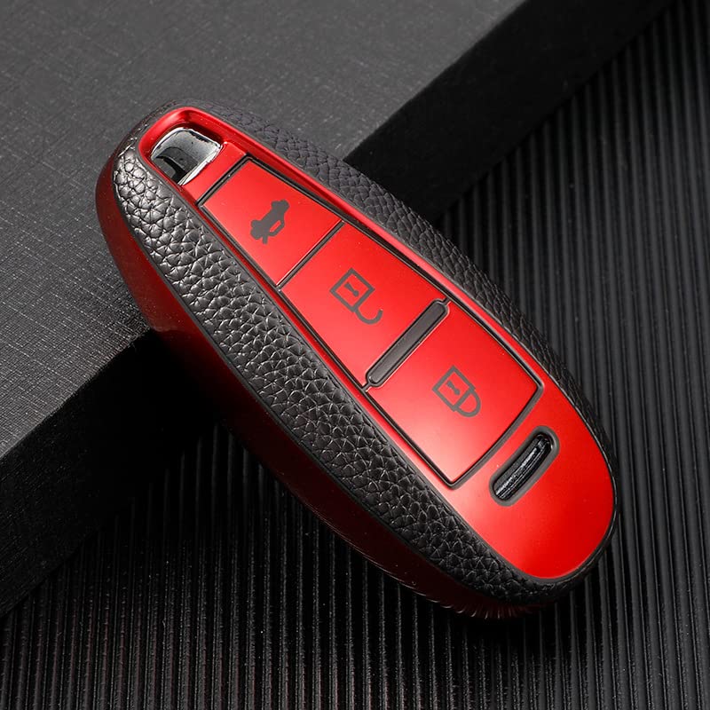 Image of JVCV Premium Soft TPU Leather Pattern Key Cover Compatible with Maruti Suzuki 3 Button Baleno Ciaz Vitara Brezza S Cross Swift Ignis and Toyota Urban Cruiser Smart Key (Red)